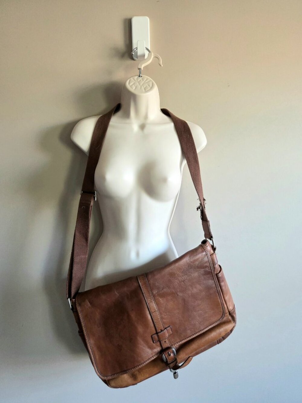 Fossil Large Brown Leather Messenger Crossbody Bag Briefcase